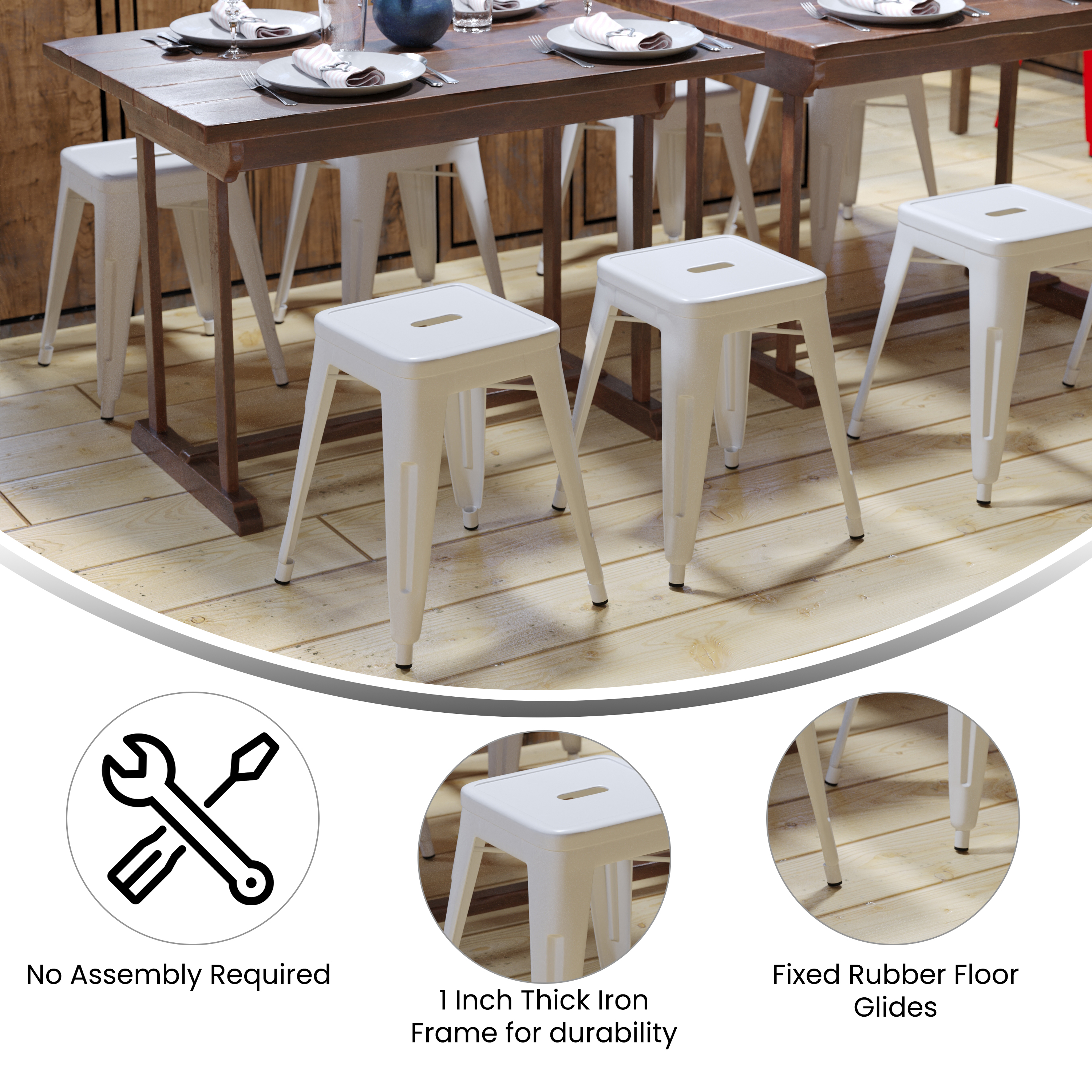 18" Table Height Stool, Stackable Backless Metal Indoor Dining Stool, Commerc... - Picture 95 of 114