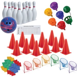 Physical Activity Kit, Group Recreation Games with Bowling, Bean Bags, Cones, Nets & Cup Toss