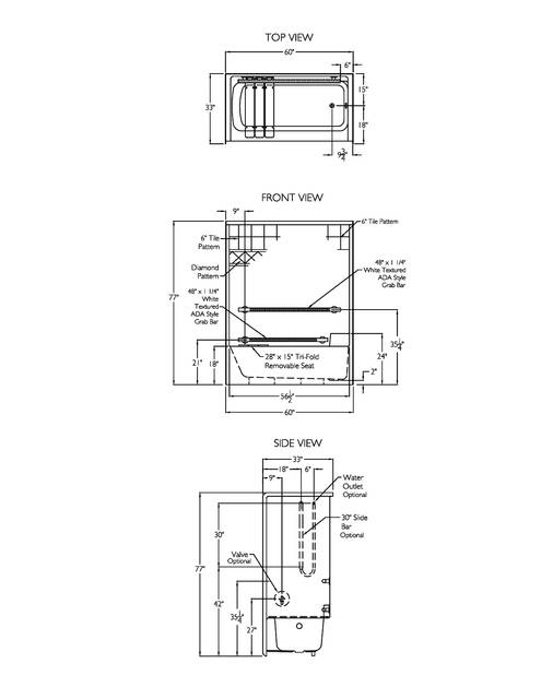 Technical Drawing — Cd Tub Shower Tech Draw Xst 6032 Ts Mas