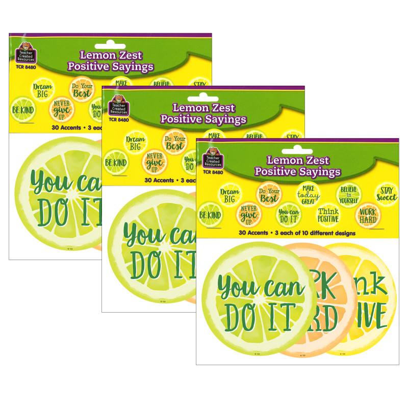 Lemon Zest Positive Saying Accents, 30 Per Pack, 3 Packs