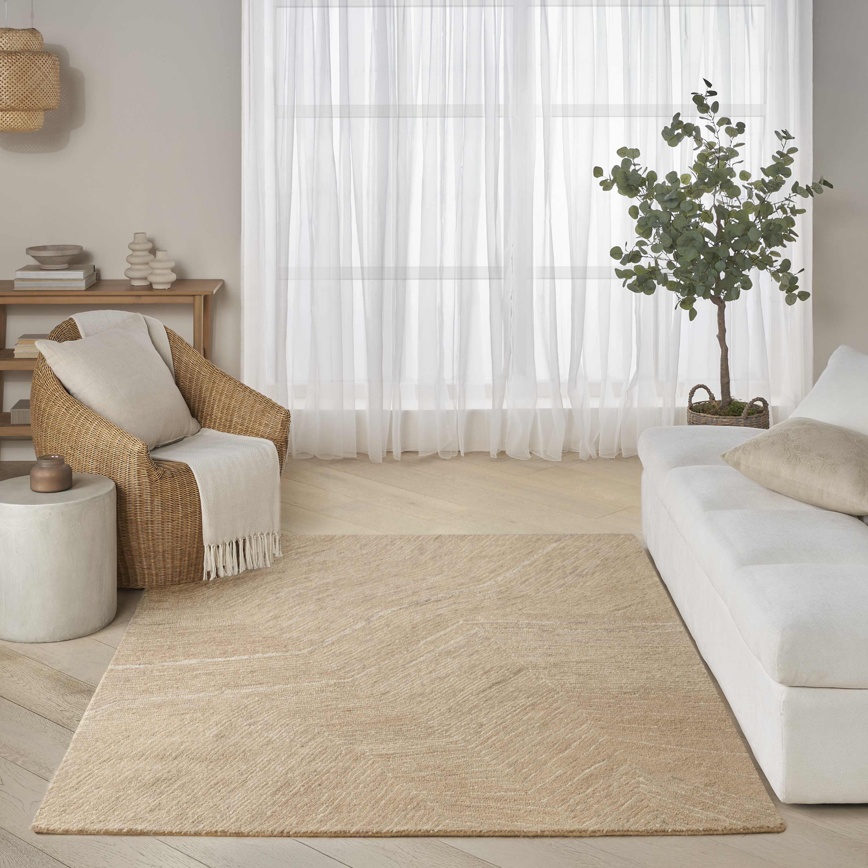 DKNY Pure Angles 3'9" x 5'9" Camel Modern Indoor Rug