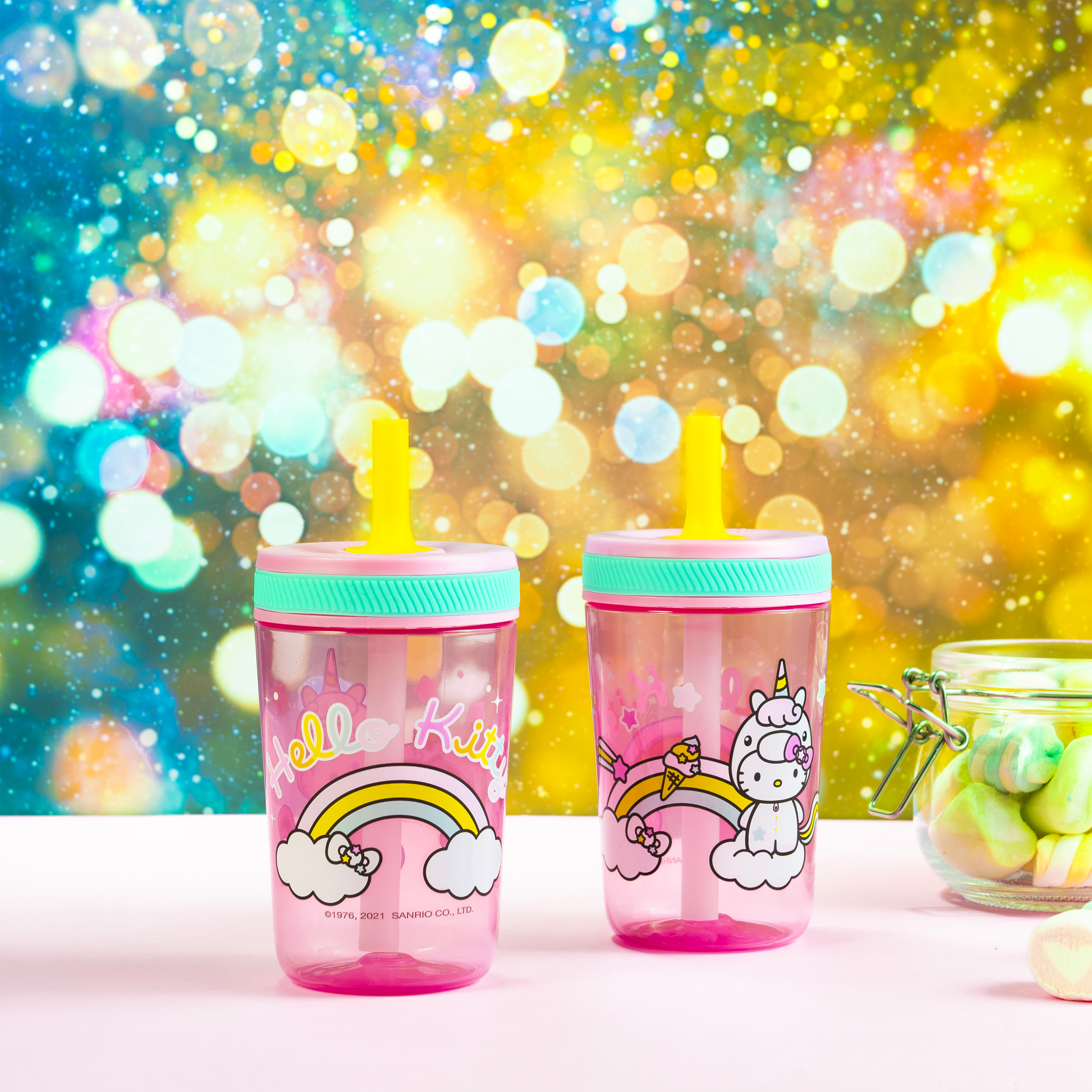 Sanrio 15  ounce Plastic Tumbler with Lid and Straw, Hello Kitty, 2-piece set slideshow image 7