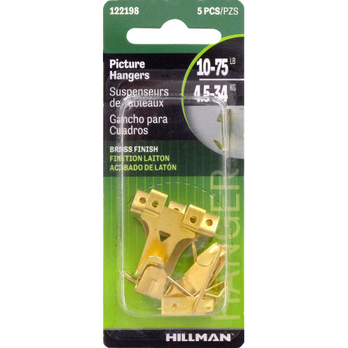 Hillman Brass Plated Assorted Hanging Hooks 5 Pack