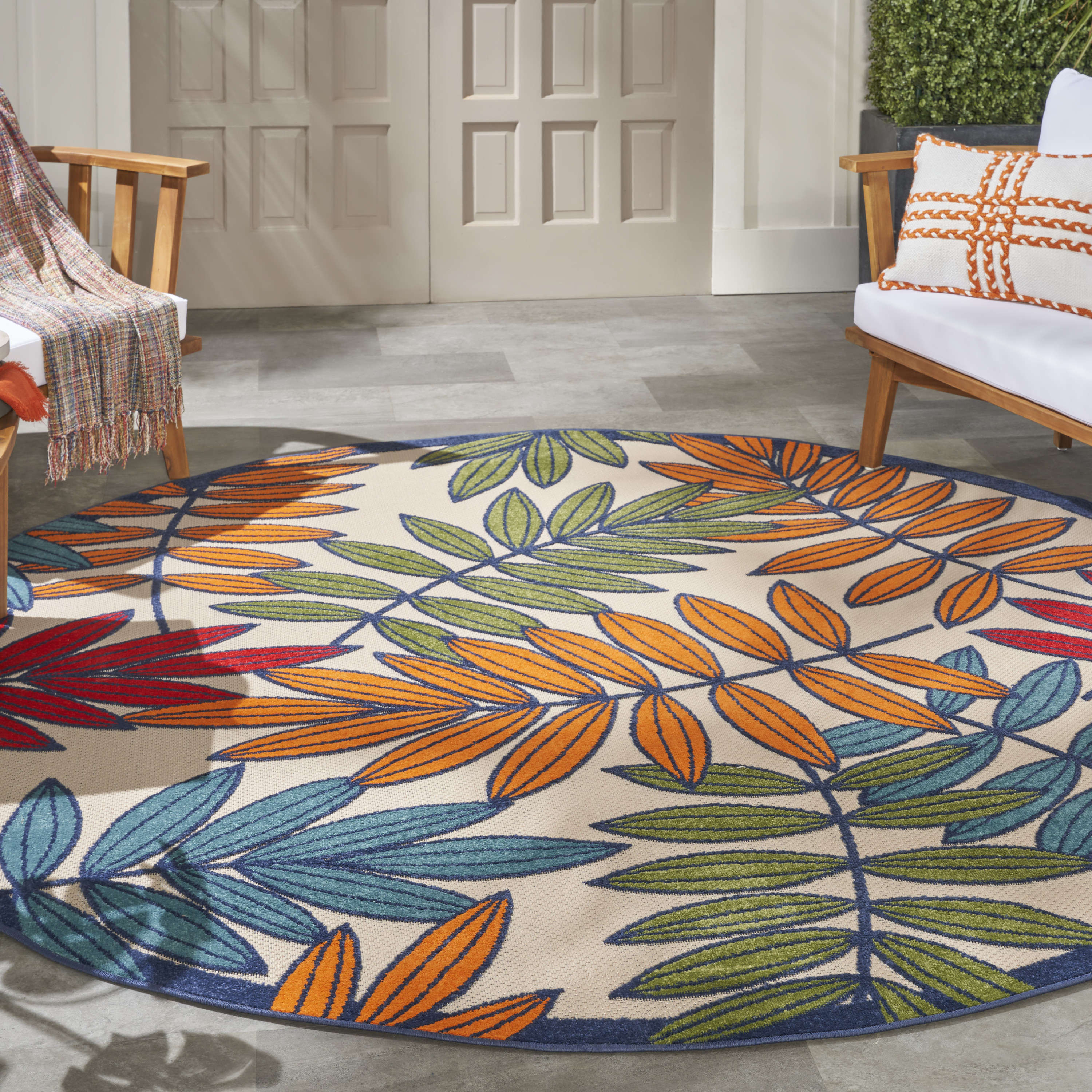 Nourison Aloha 7'10" x Round Multicolor Tropical Rug