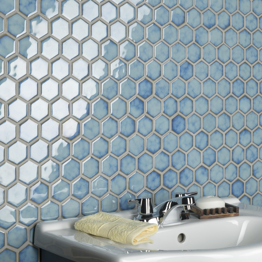 Hudson Due 2″ Hex Marine 10-7/8 in. x 12-5/8 in. Porcelain Mosaic Tile
