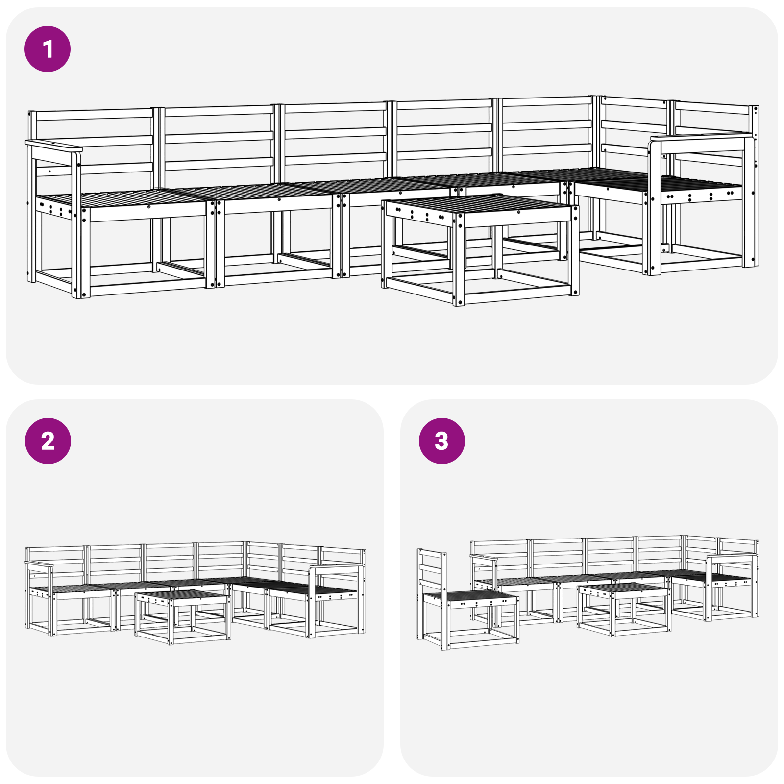 Buiten bankenset 7 pcs Wit Massief Acaciahout image 6