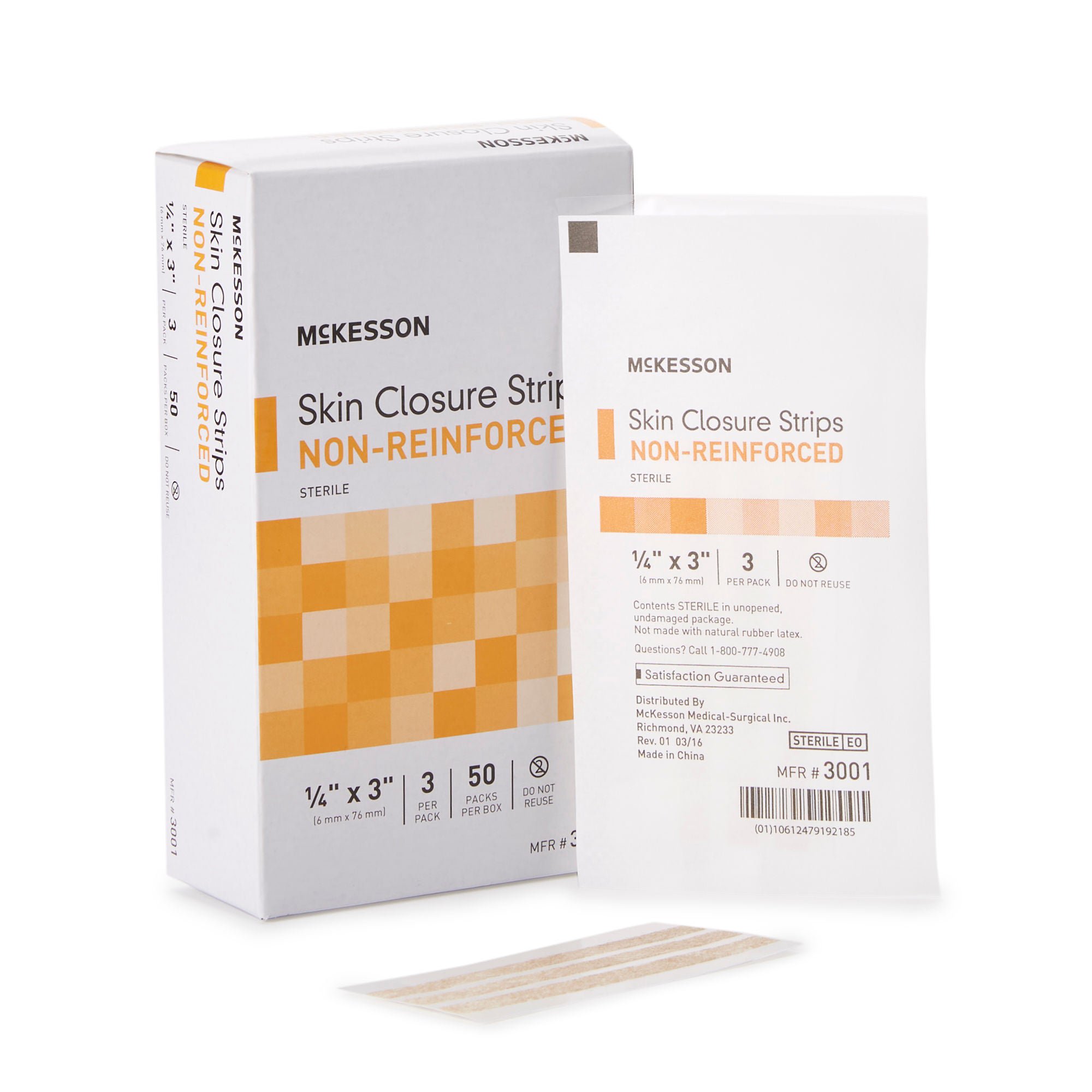 McKesson Nonreinforced Skin Closure Strip, 1/4 x 3 Inch