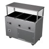 46-inch 120-volt three-well 2-Series deluxe hot-food station with black solid base and cafeteria-style breath guard