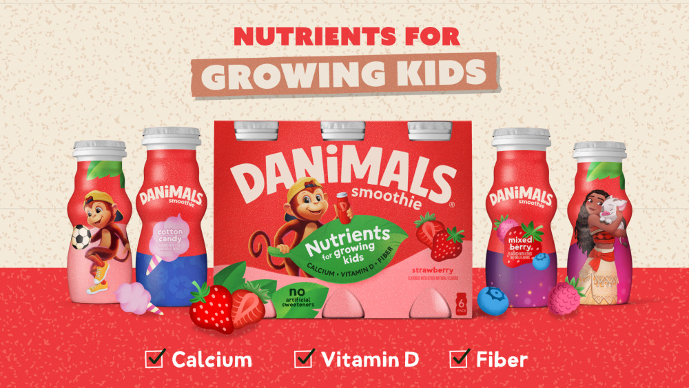 thumbnail video image 2 of Danimals Smoothie Strawberry and Birthday Cake Low Fat Dairy Drink Smoothie Bottles Multi-Pack, 3.1 fl oz, 12 Count​, 2 of 16