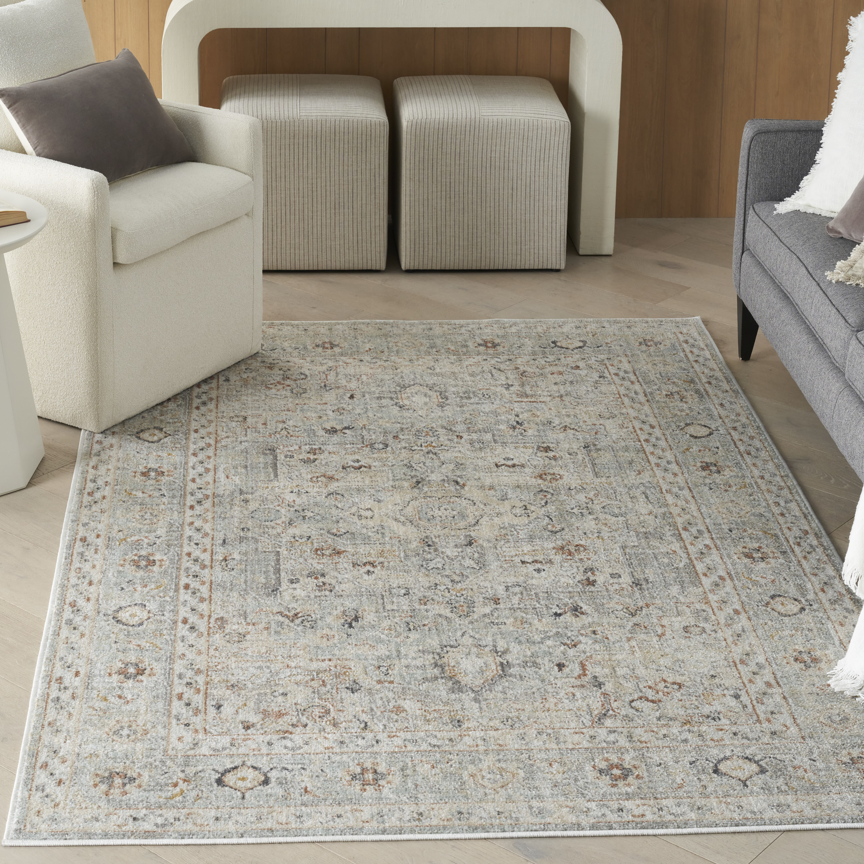 Nourison Oushak Home 4'1" x 5'11" Light Grey Vintage Indoor Rug