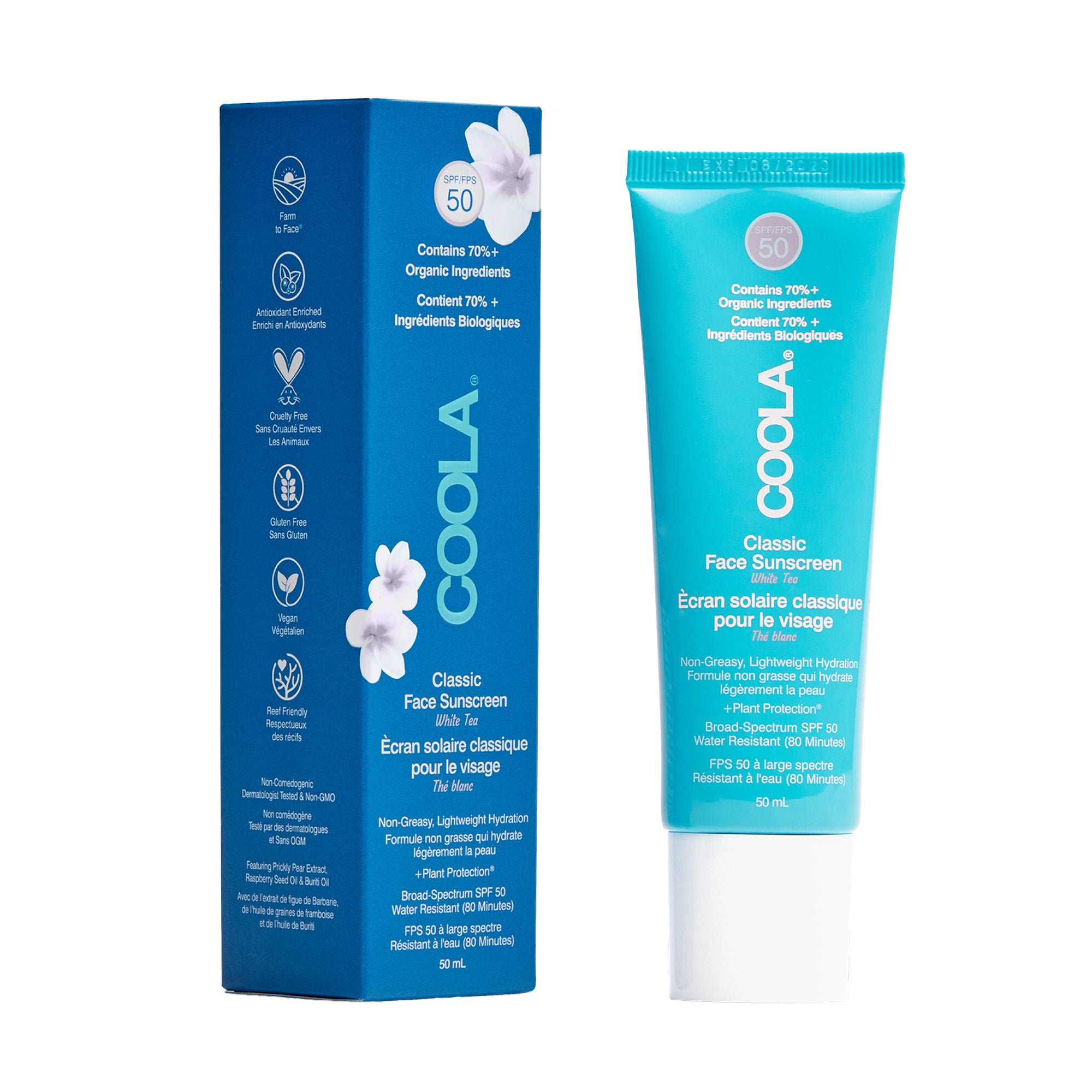 Coola® Face Sunscreen White Tea Scent, SPF 50, 50 mL Tube