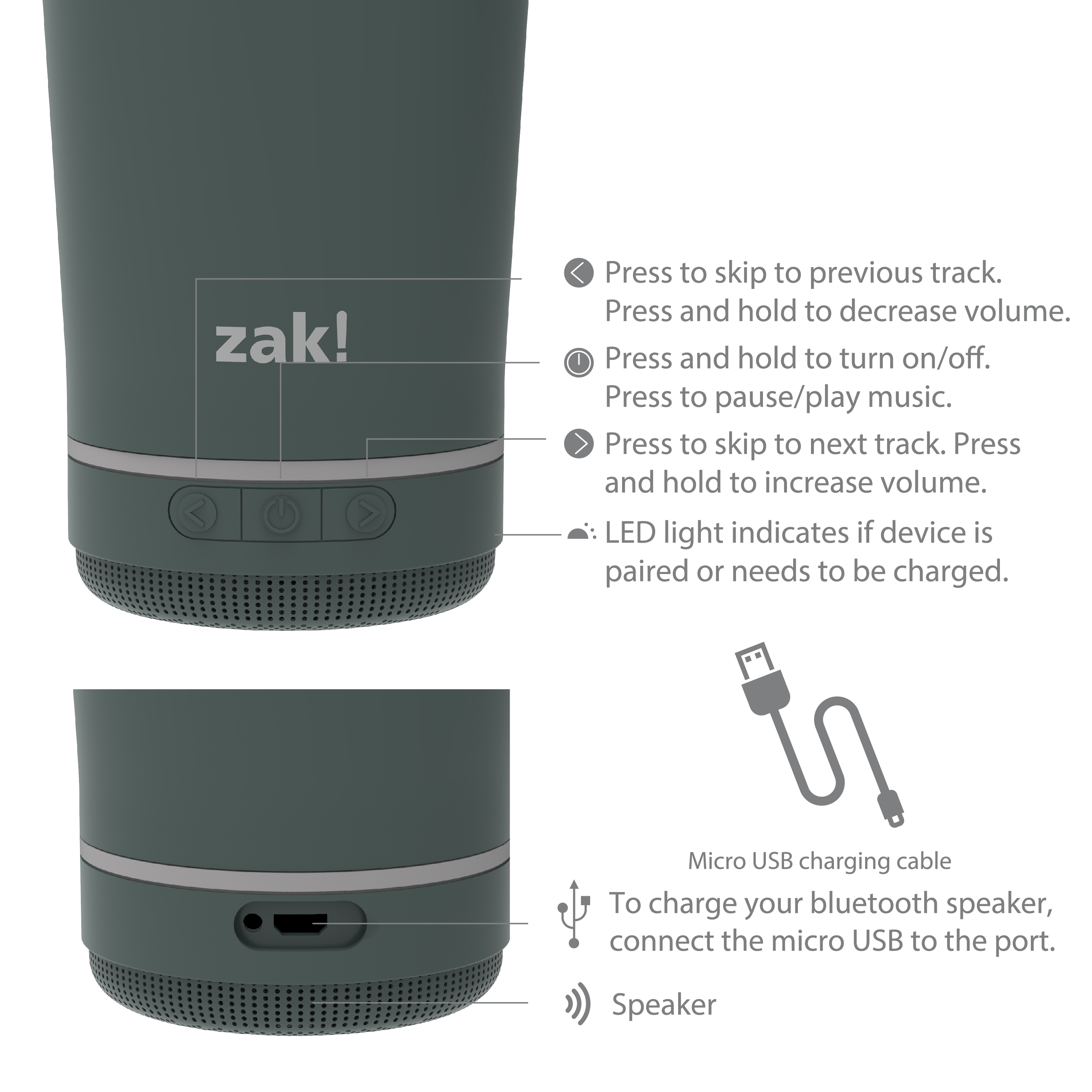 Zak Play 18 ounce Stainless Steel Tumbler with Bluetooth Speaker, Gray slideshow image 10 Zak Play 18 ounce Stainless Steel Tumbler with Bluetooth Speaker, Gray slideshow image 10