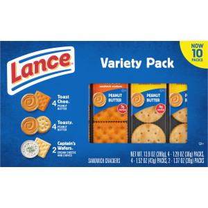 Lance Sandwich Crackers, Variety Pack, 3 Flavors, 10 Individually Wrapped Packs, 6 Sandwiches Each featured image