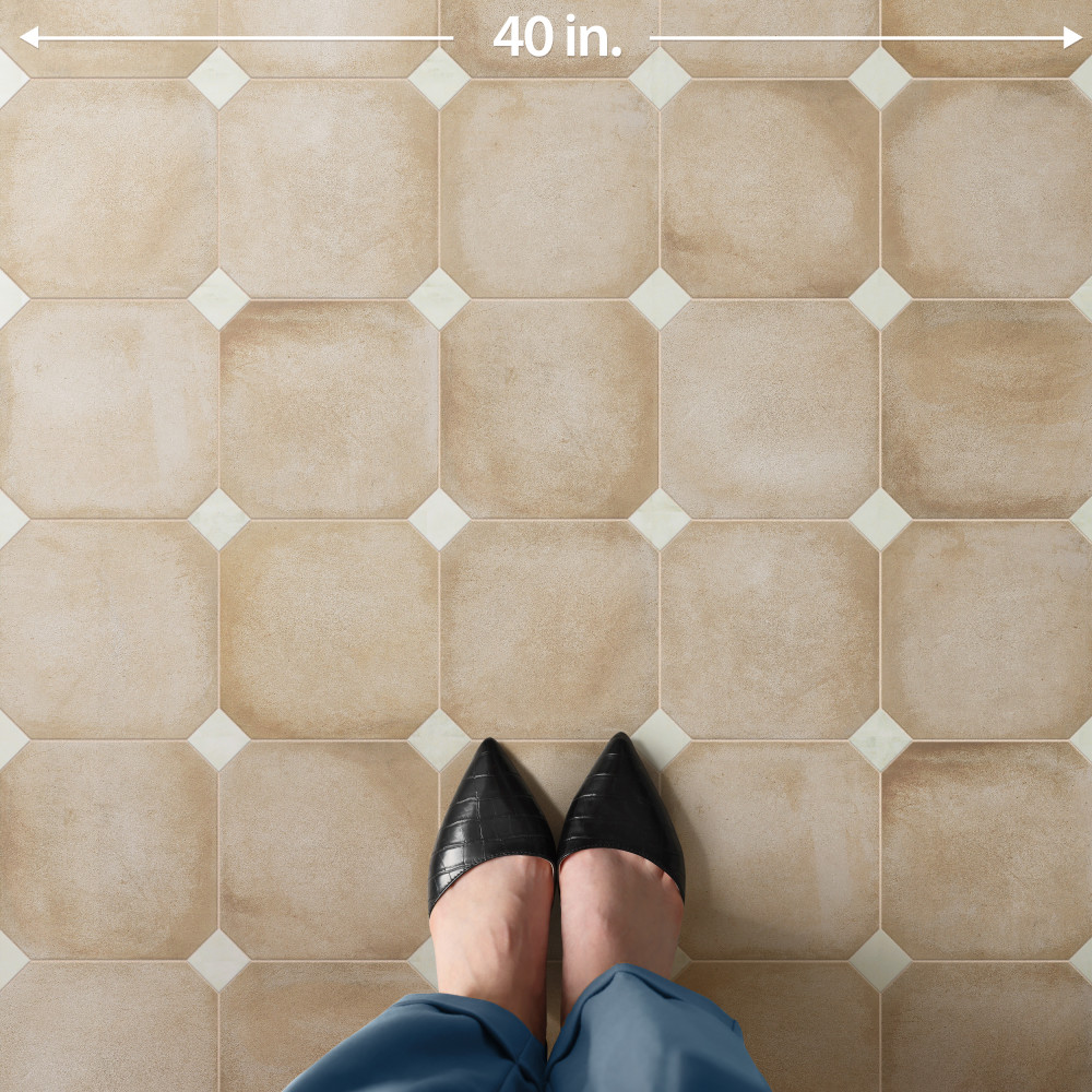 Laverton Octagon Beige with Taco Nieve 7-7/8 in. x 7-7/8 in. Porcelain Floor and Wall Tile