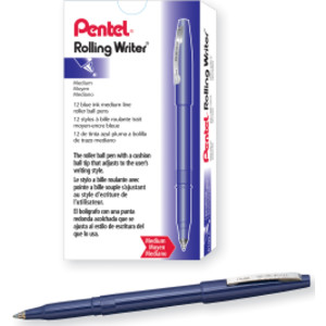 Rolling Writer Roller Ball Pen Medium Line, Blue Ink, 12 Pack