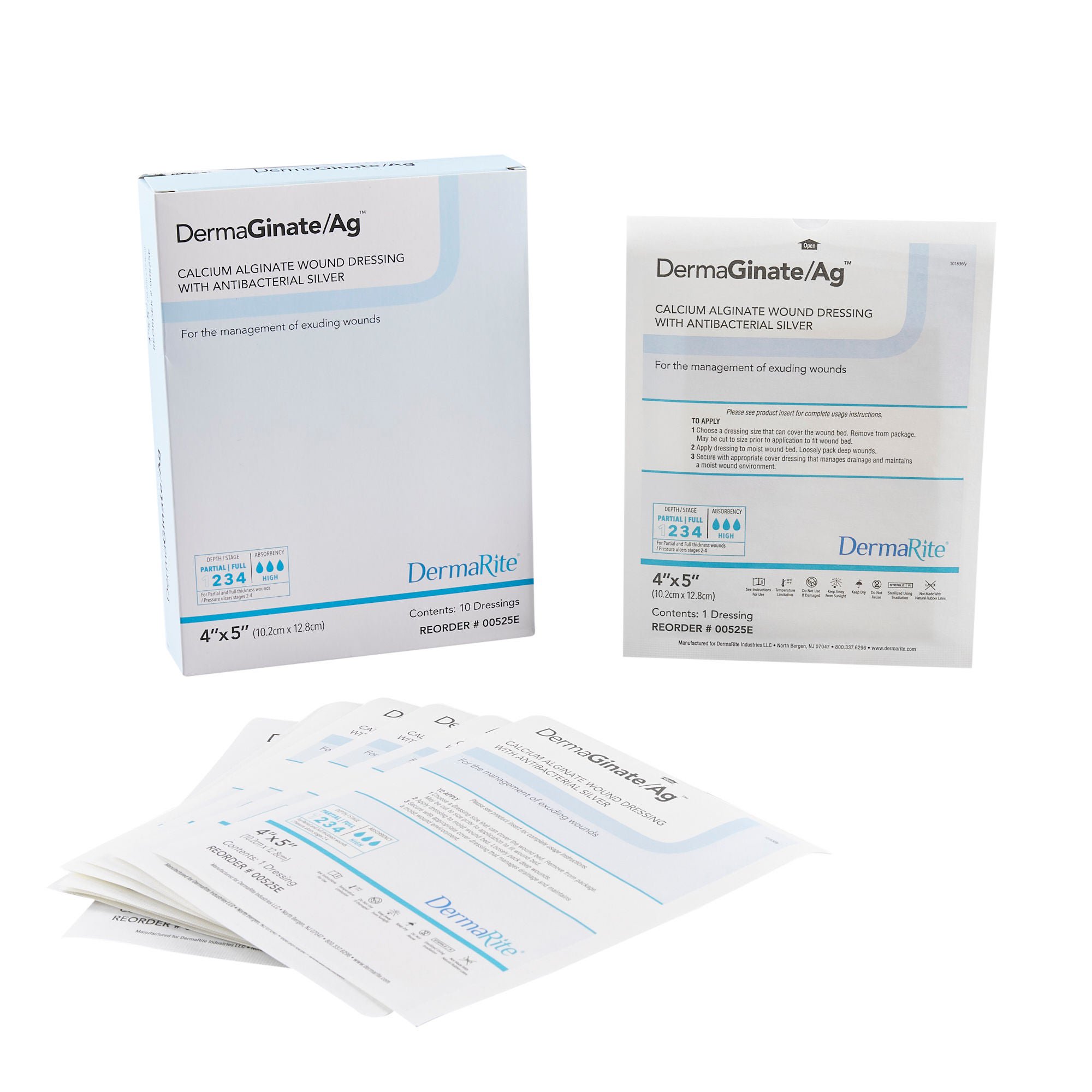 DermaGinate Ag™ Silver Alginate Dressing, 4 x 5 Inch