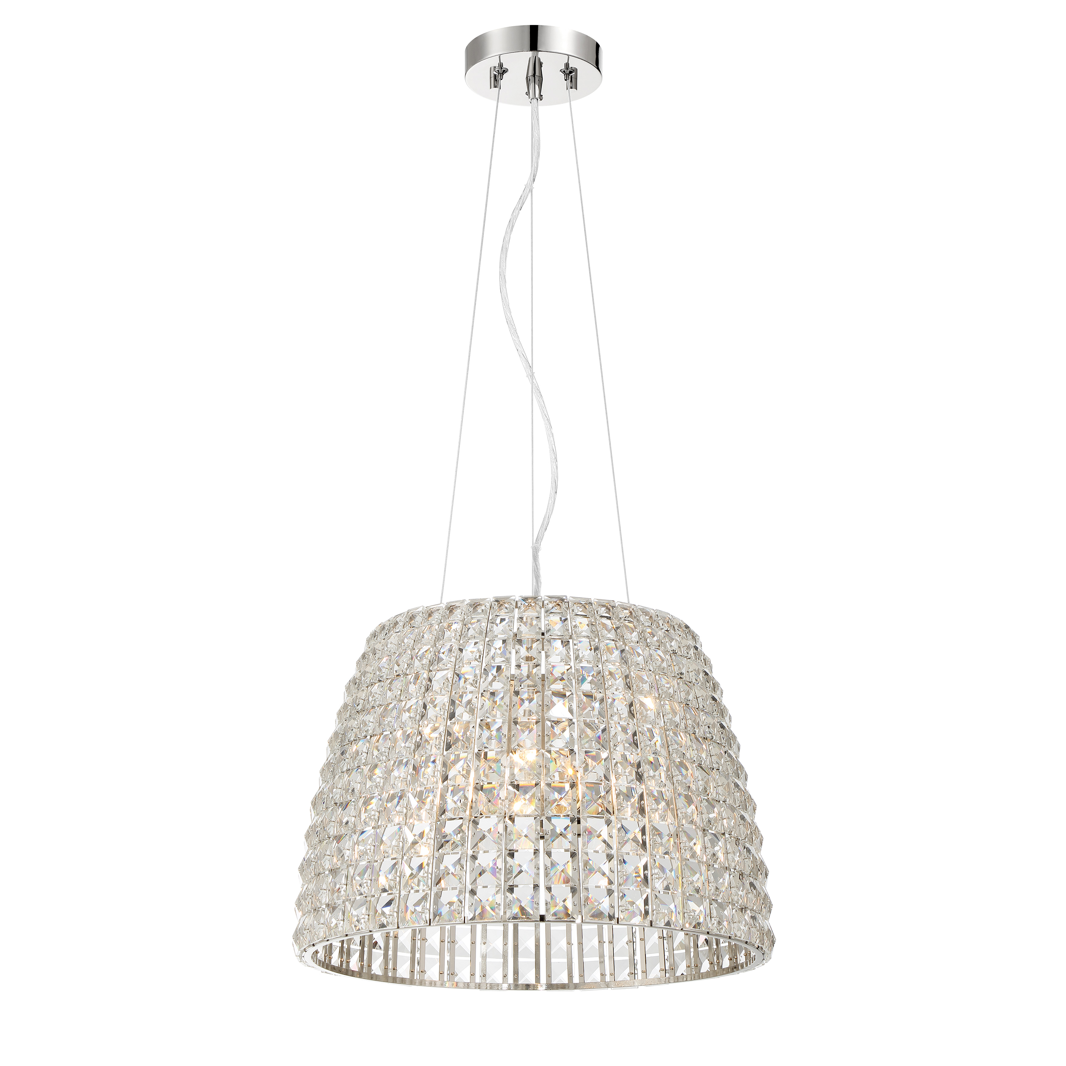 The Via Roma pendant combines sparkling crystal elements with polished nickel hardware for a sophisticated look. At 16 inches wide, it's perfectly sized for intimate dining spaces, kitchen islands, or entryways. - alternate view