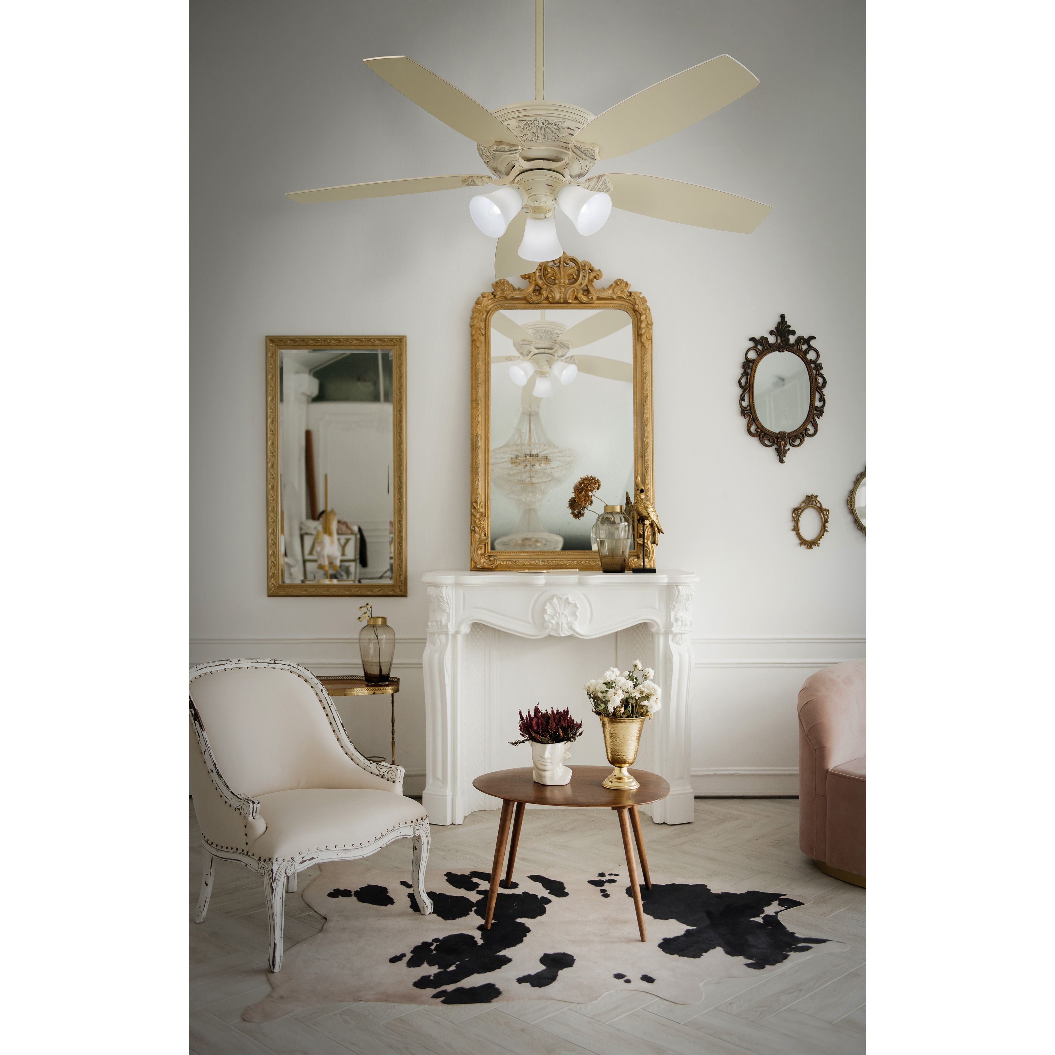 The Classica combines traditional European elegance with modern LED efficiency. Its 54" span and Provencal Blanc finish bring sophisticated style to larger spaces, while integrated LED lighting provides warm illumination. - alternate view