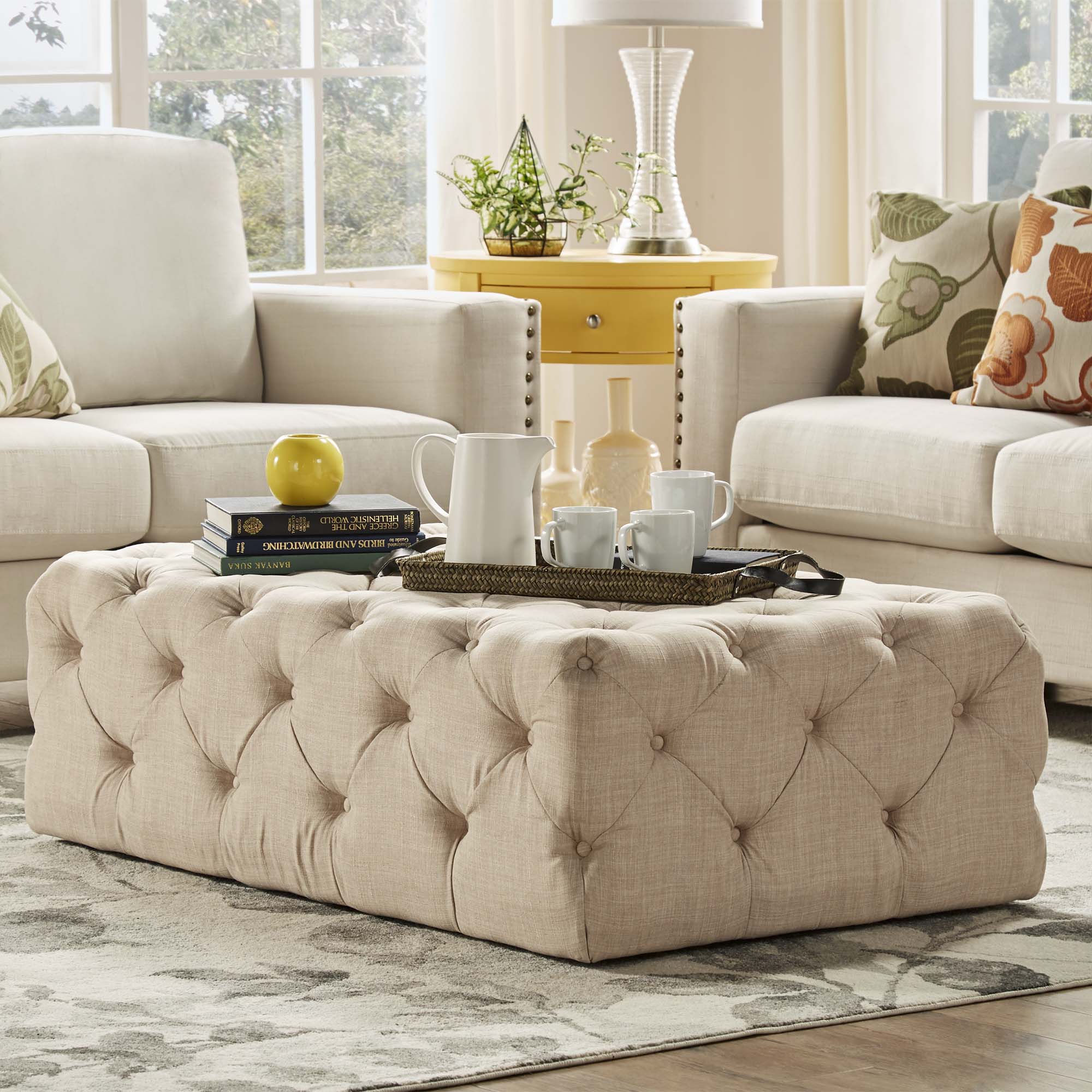 Rectangular Tufted Ottoman with Casters