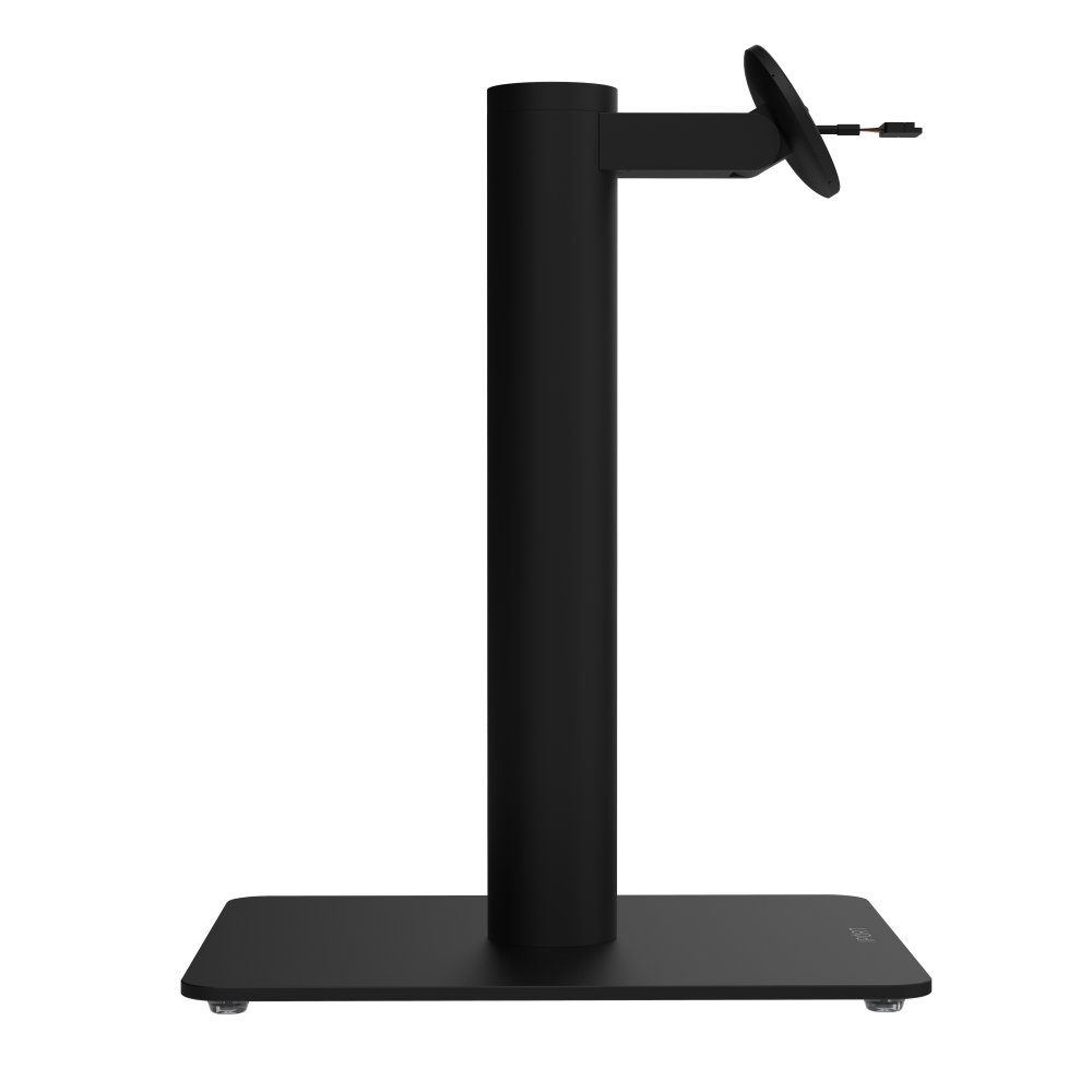CONNECT MOUNT Pillar Single iPads on a Baseplate in black fifteen inches high with a CONNECT MOUNT head and Hirose H10 Connection.