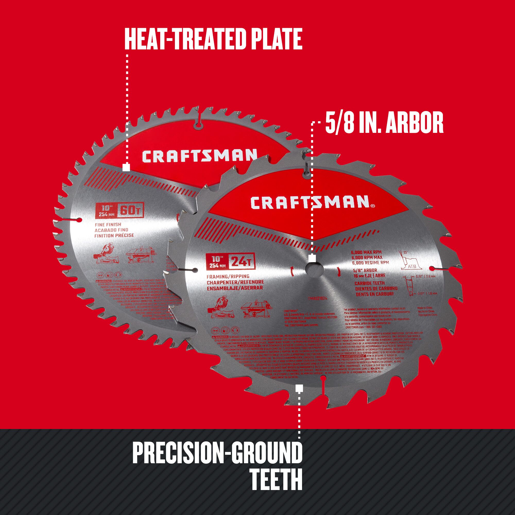Graphic of CRAFTSMAN Blades: Table Saw highlighting product features