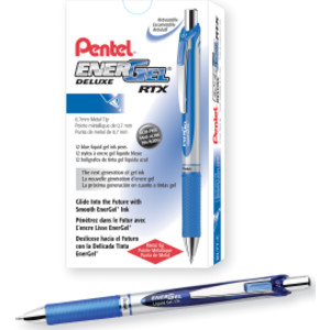 EnerGel RTX Retractable Liquid Gel Pen, (0.7mm) Metal Tip, Medium Line, Blue Ink, 1 Dozen