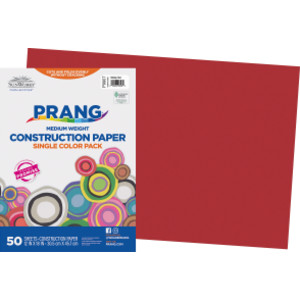 Construction Paper, Medium Weight, Holiday Red, 12" x 18", 50 Sheets