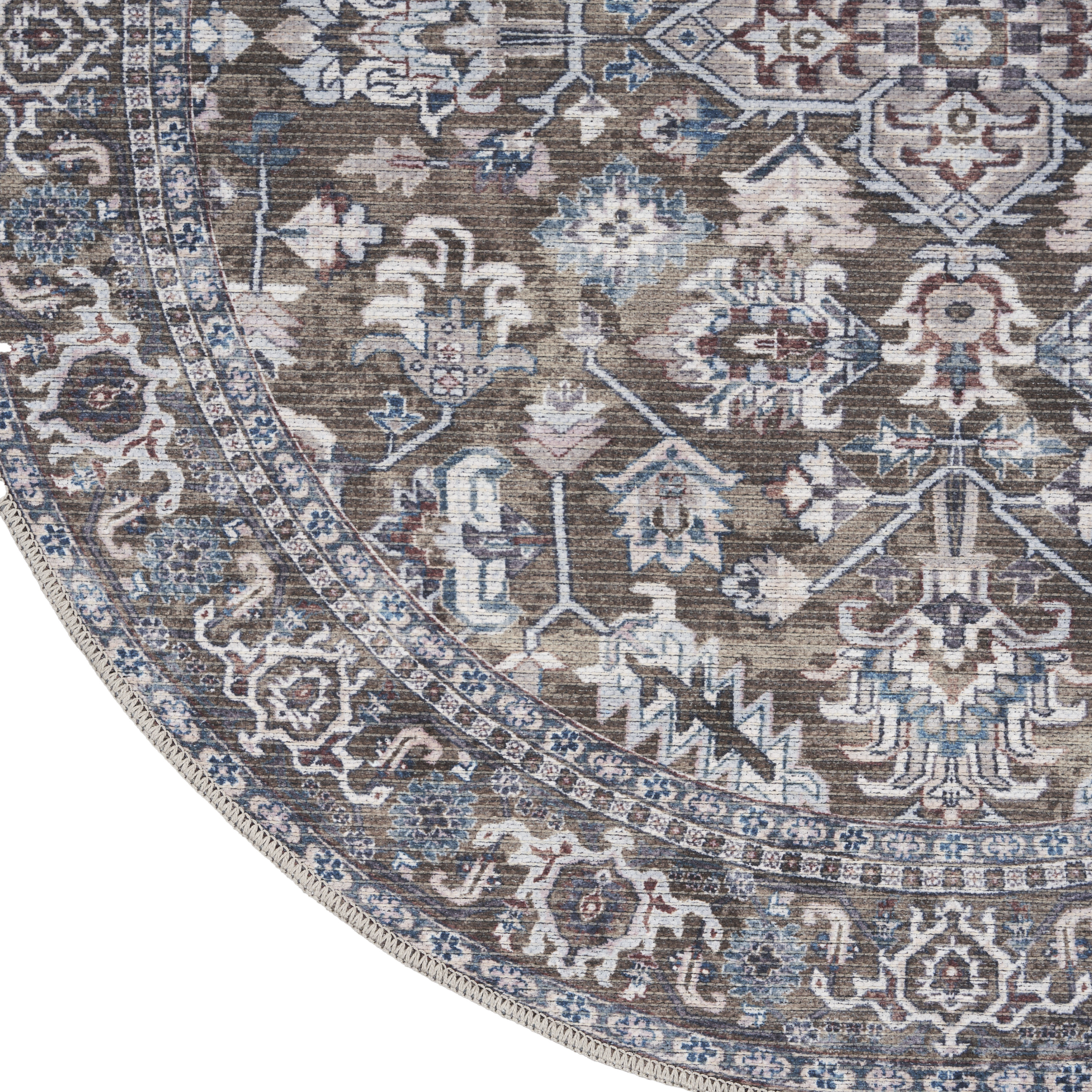 Nourison New Concept Washables 4' x Round Olive Ivory Vintage Indoor Rug