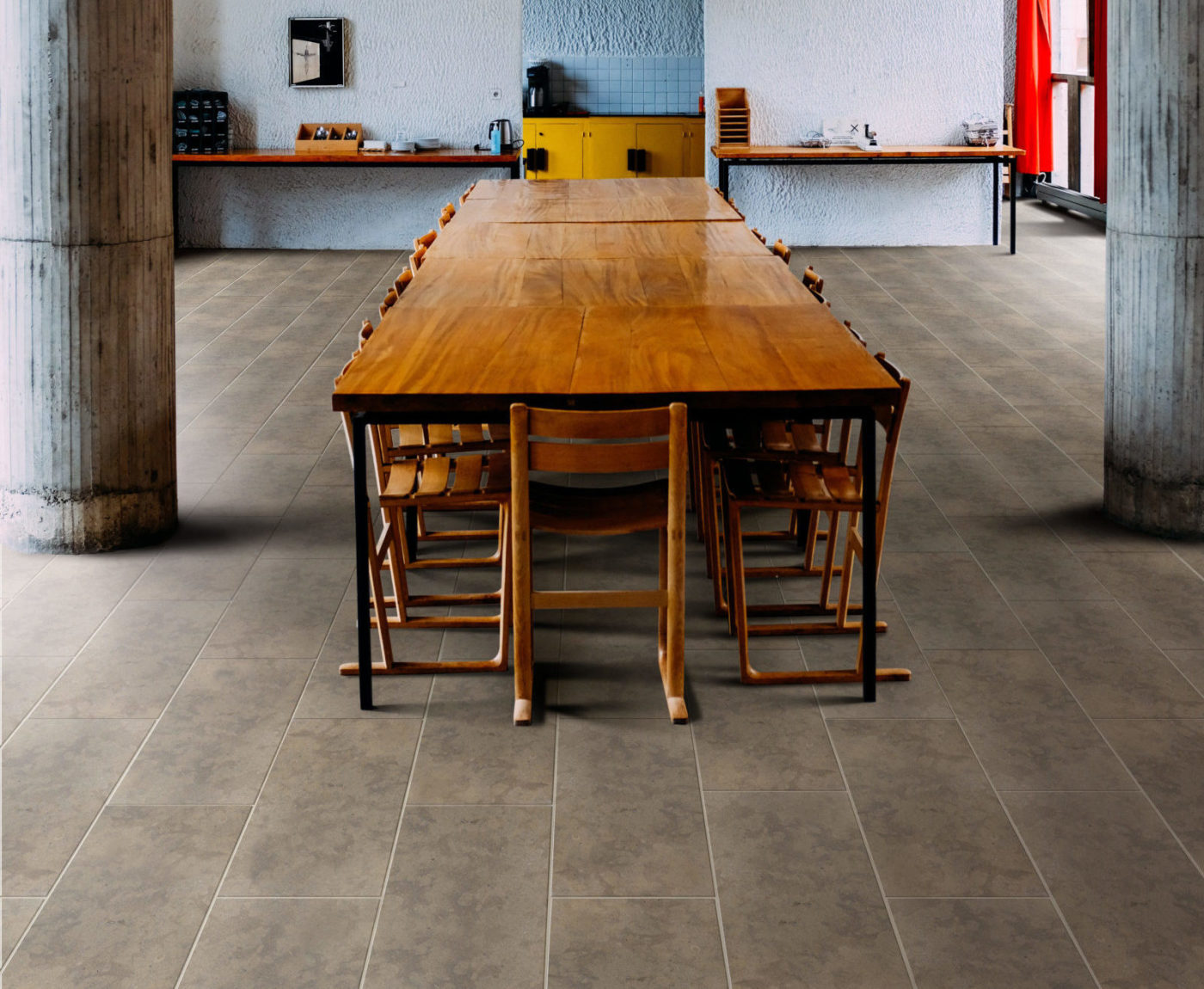 a dining room with a wooden table and chairs.