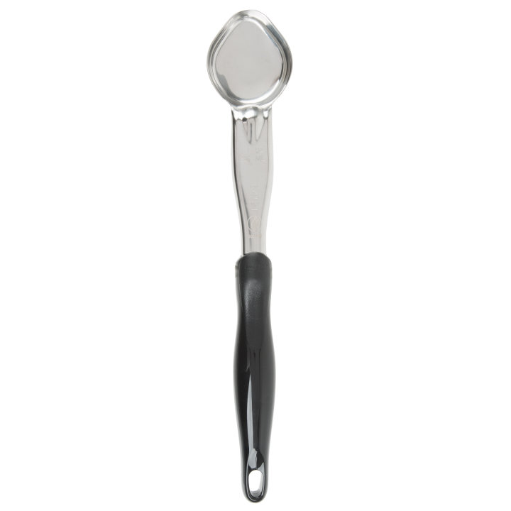 1-ounce one-piece heavy-duty stainless steel solid oval Spoodle® utensil with black nylon handle