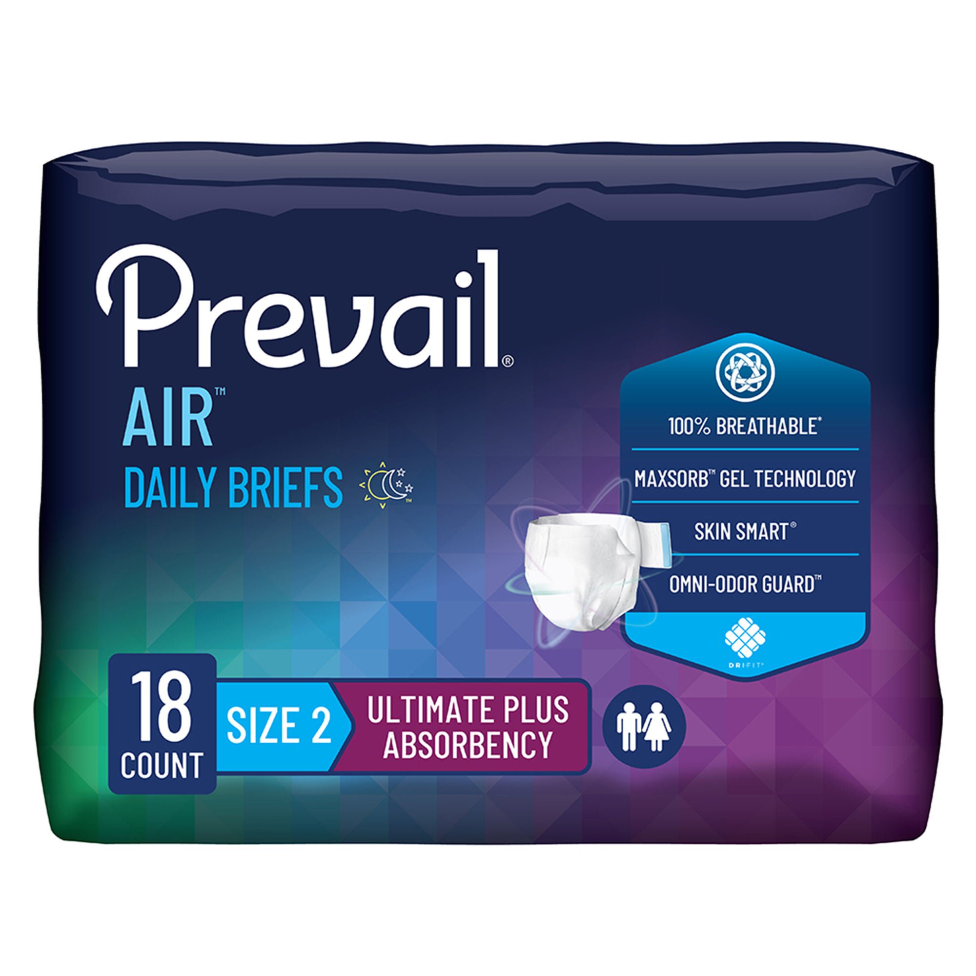 Prevail Air™ Stretchable Ultimate Plus Absorbency Briefs, Size 2