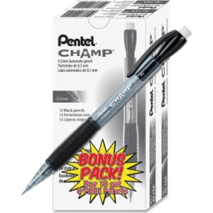 CHAMP Mechanical Pencil, 0.5mm, Black Barrel, Preloaded HB Lead, 24 Pack