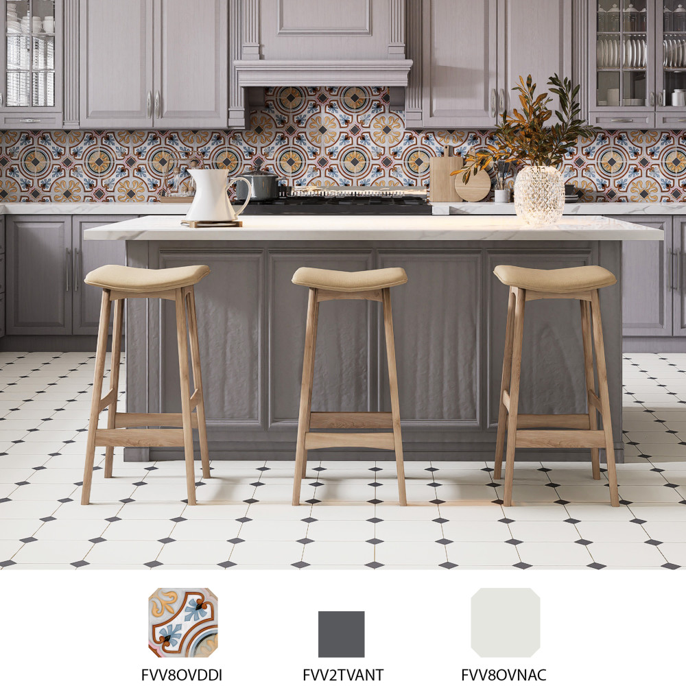 Vaudeville Octagon Deco Diglas with Taco Antracita 7-7/8 in. x 7-7/8 in. Porcelain Floor and Wall Tile