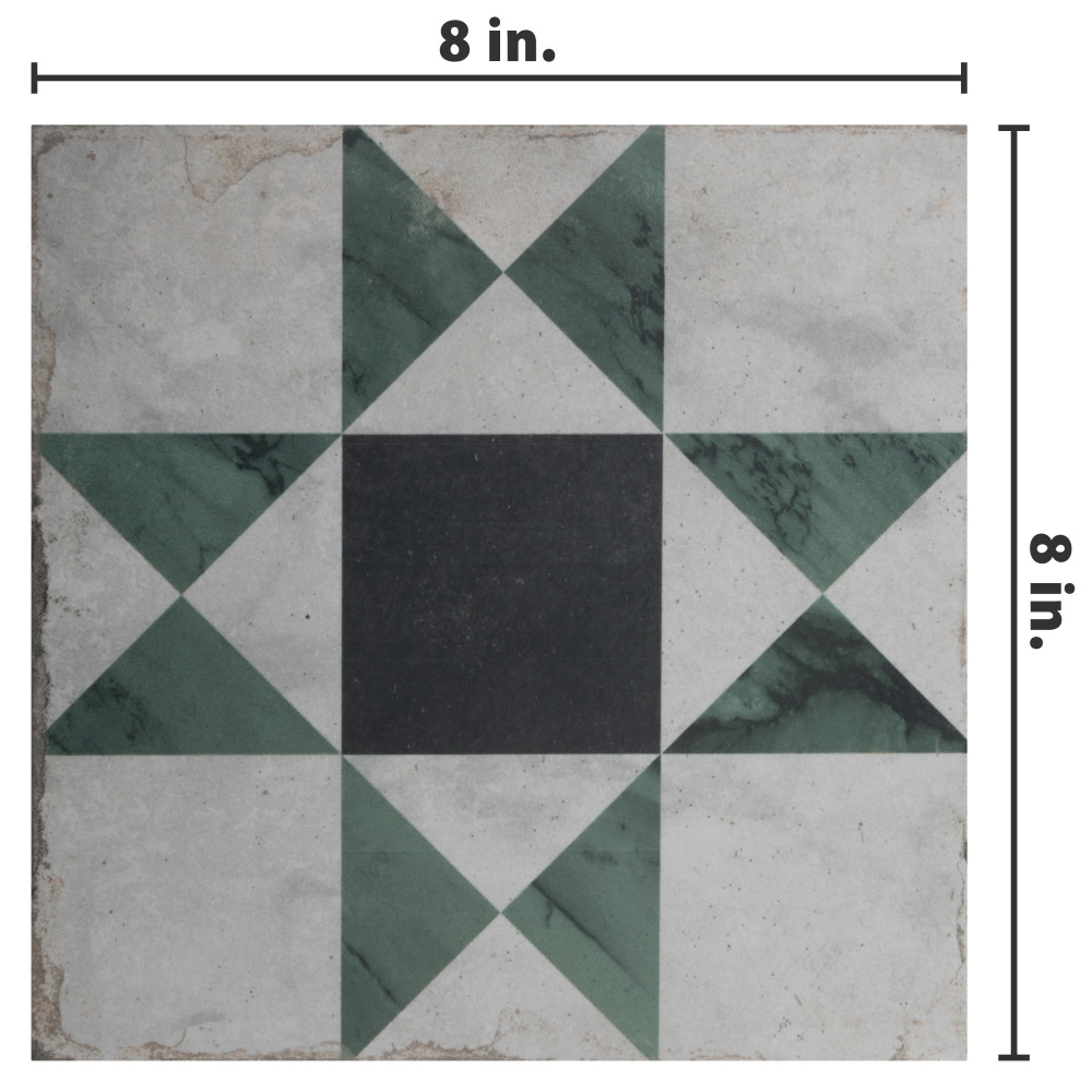 Renaissance Deco Emerald Cross 7-7/8 in. x 7-7/8 in. Porcelain Floor and Wall Tile