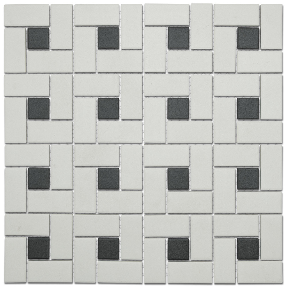Gotham Spiral Unglazed White with Black Dot 11-3/4 in. x 11-3/4 in. Porcelain Mosaic Tile