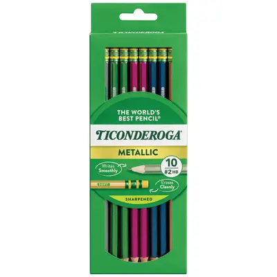 Ticonderoga Wood-Cased Pencils, Pre-Sharpened, #2 HB Soft, Metallic Colors, 10 Count