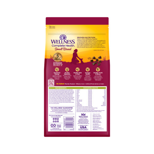 Wellness Complete Health  Small Breed Healthy Weight Turkey & Rice back packaging