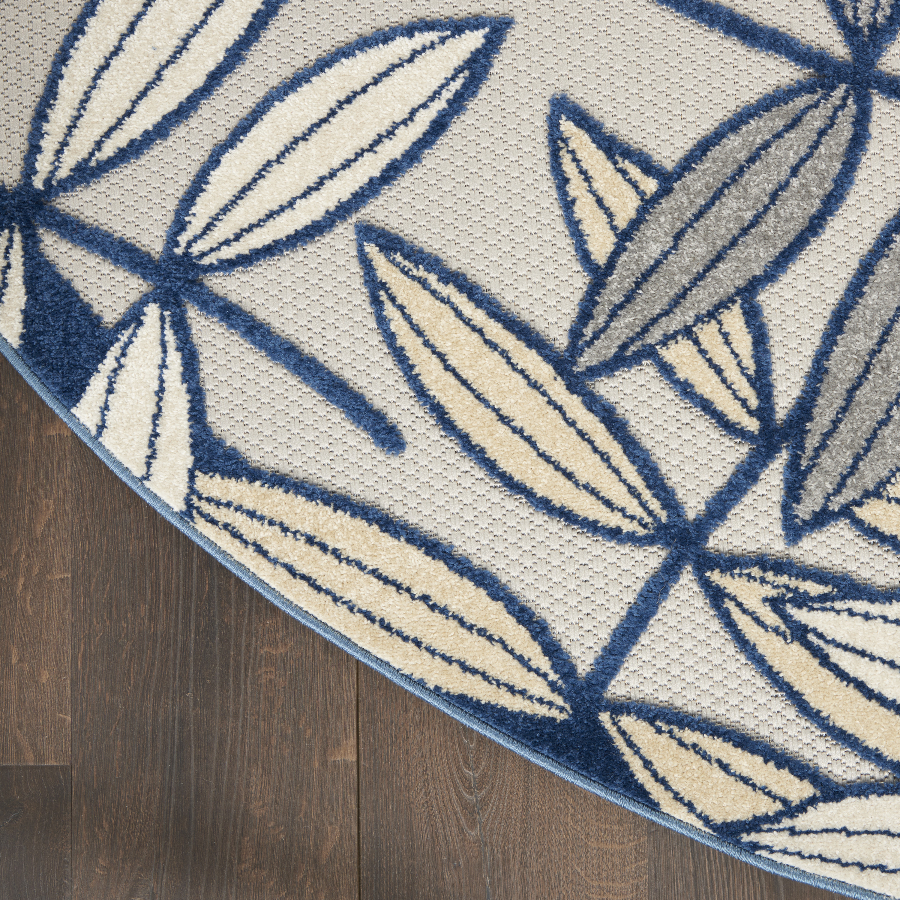 Nourison Aloha 5'3" x Round Ivory Navy Tropical Rug