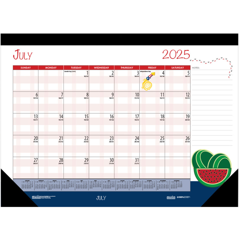 Monthly Academic Deskpad Calendar, Seasonal Holiday Depictions, 12 Months July-June, 22" x 17"