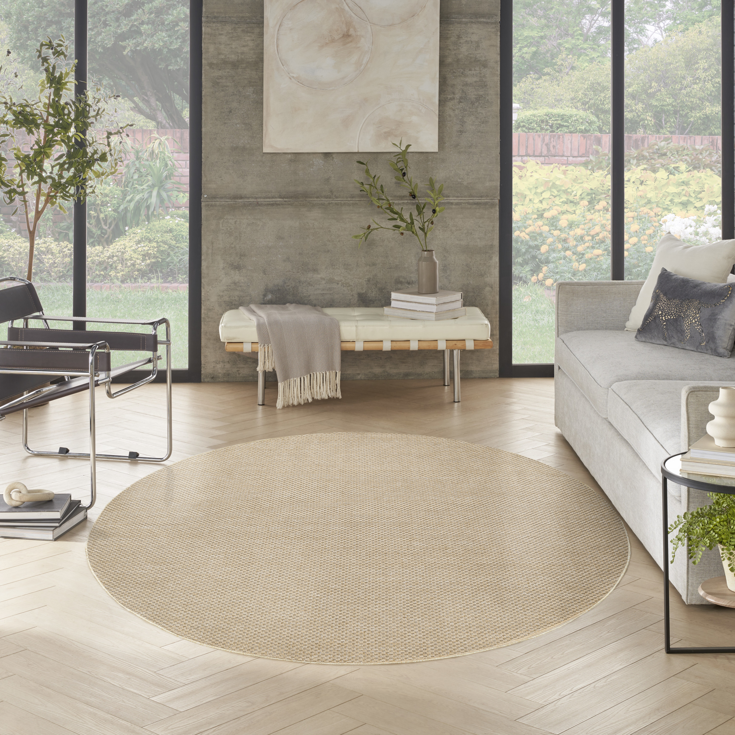 Nourison Tulum 8' x Round Taupe Outdoor Rug