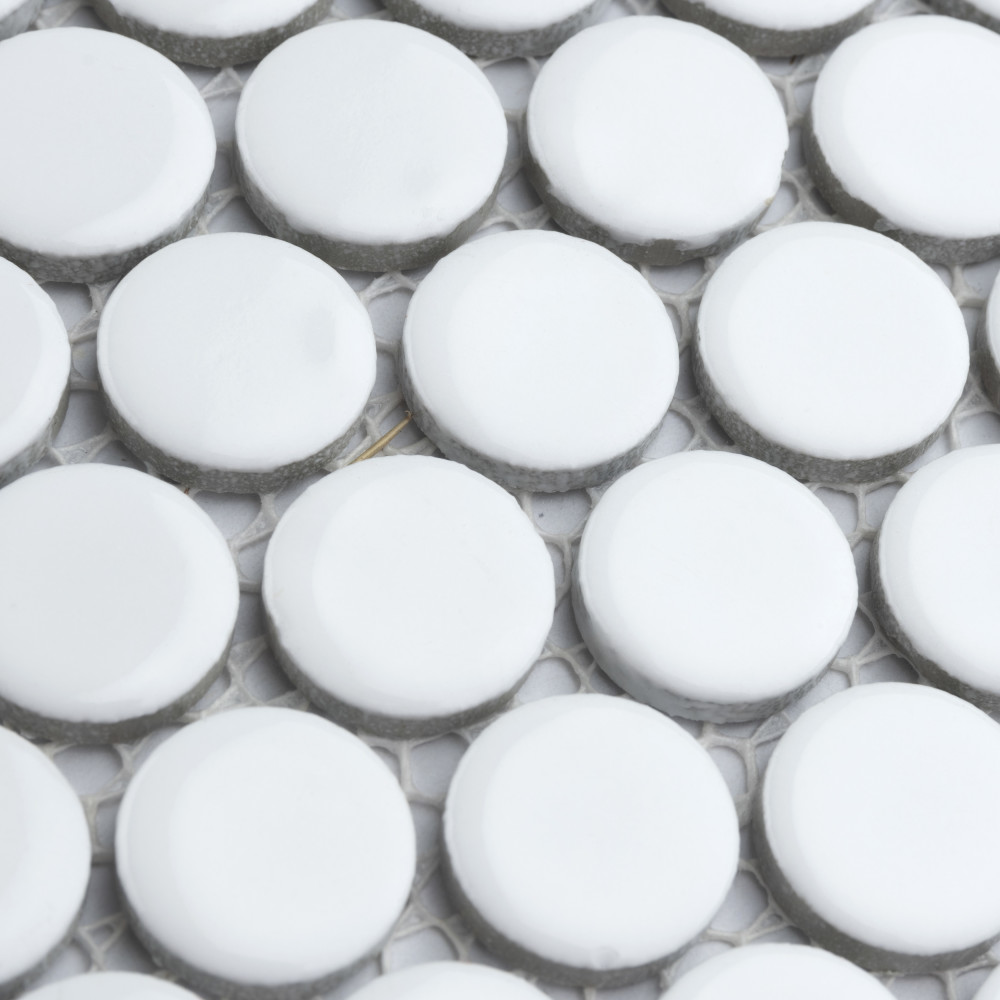 Hudson Penny Round Glossy White 11-7/8 in. x 12-5/8 in. Porcelain Mosaic Tile