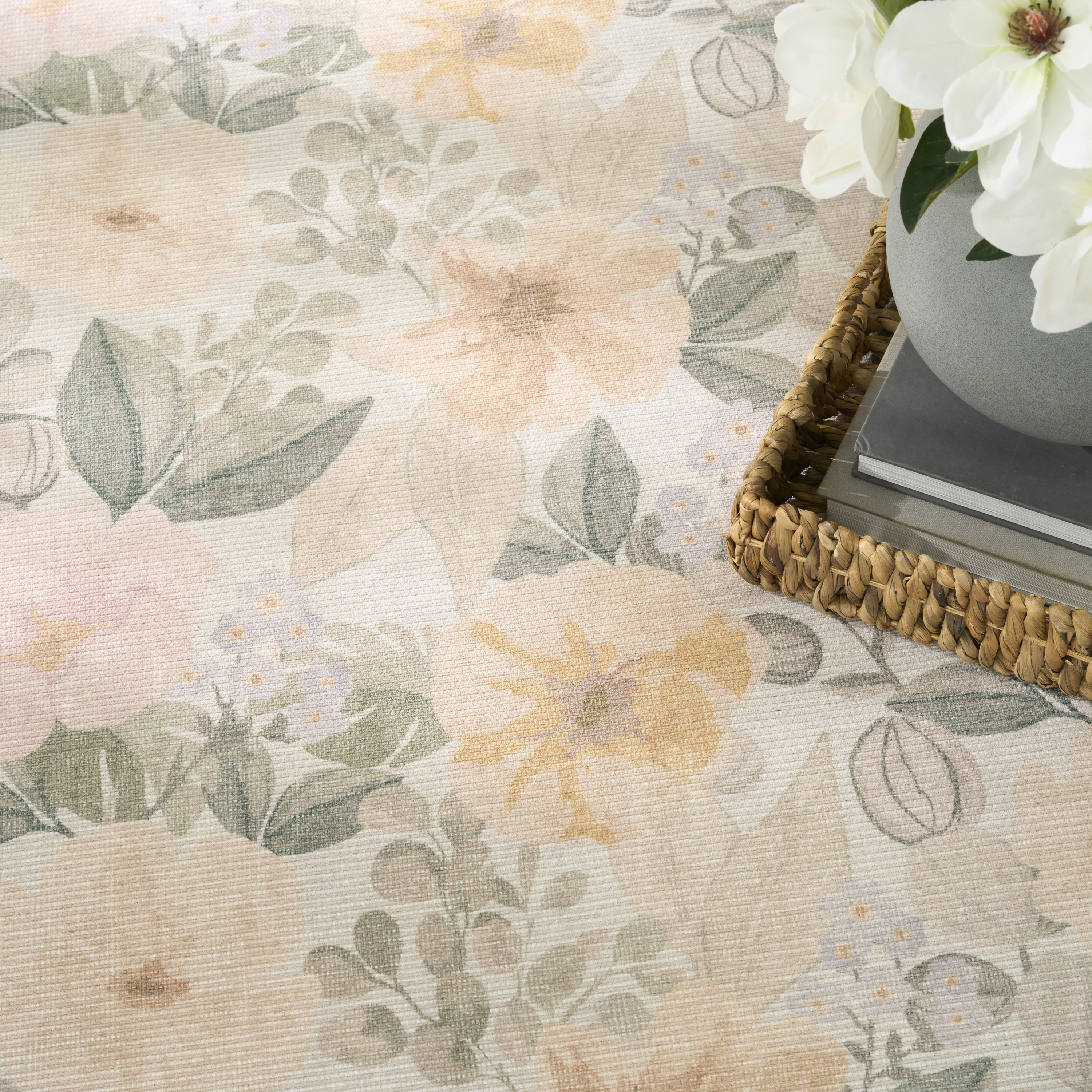 Nourison Botanical Washables 7'6" x 9'10" Beige Multicolor Farmhouse Indoor Rug