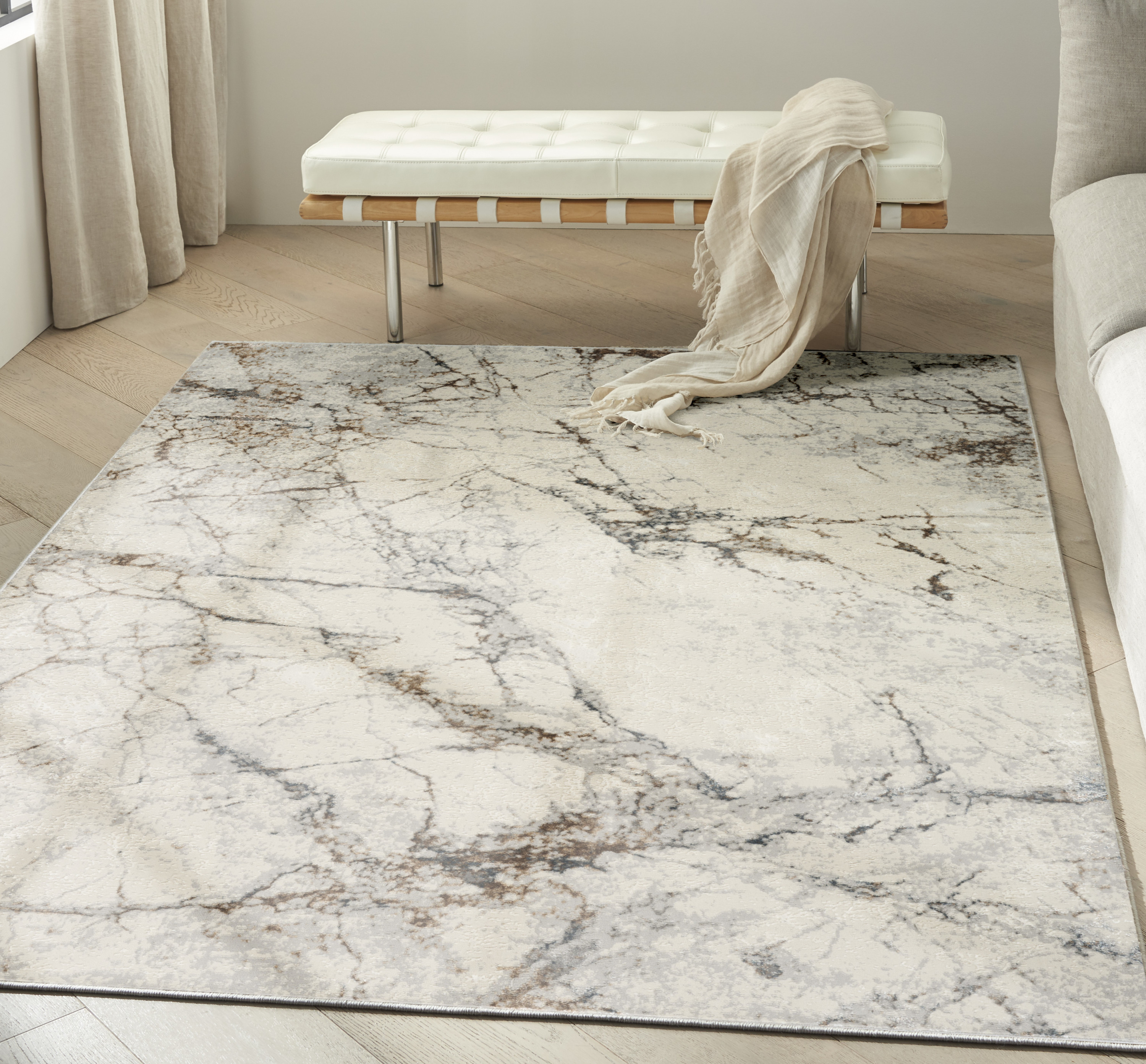 Calvin Klein CK073 Compass 3'11" x 5'11" Ivory Multicolor Modern Indoor Rug