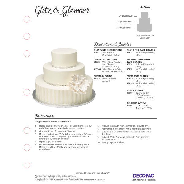 Glitz & Glamour Cake Decorating Instruction Card