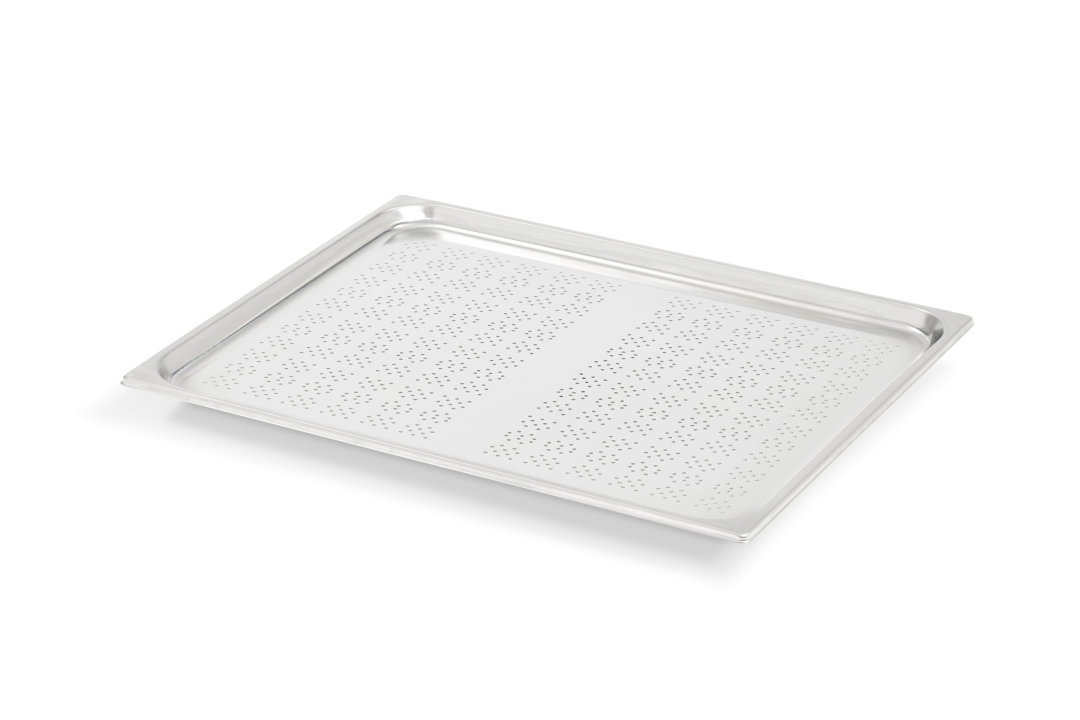 Double-wide perforated stainless steel steam table tray