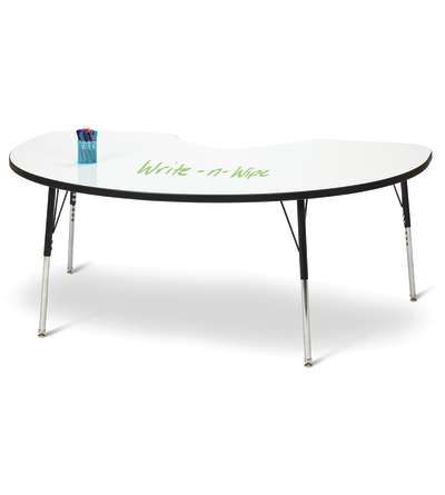 Berries® Kidney Dry Erase Table - 48" x 72", A-height - Write-n-Wipe/Black/Black