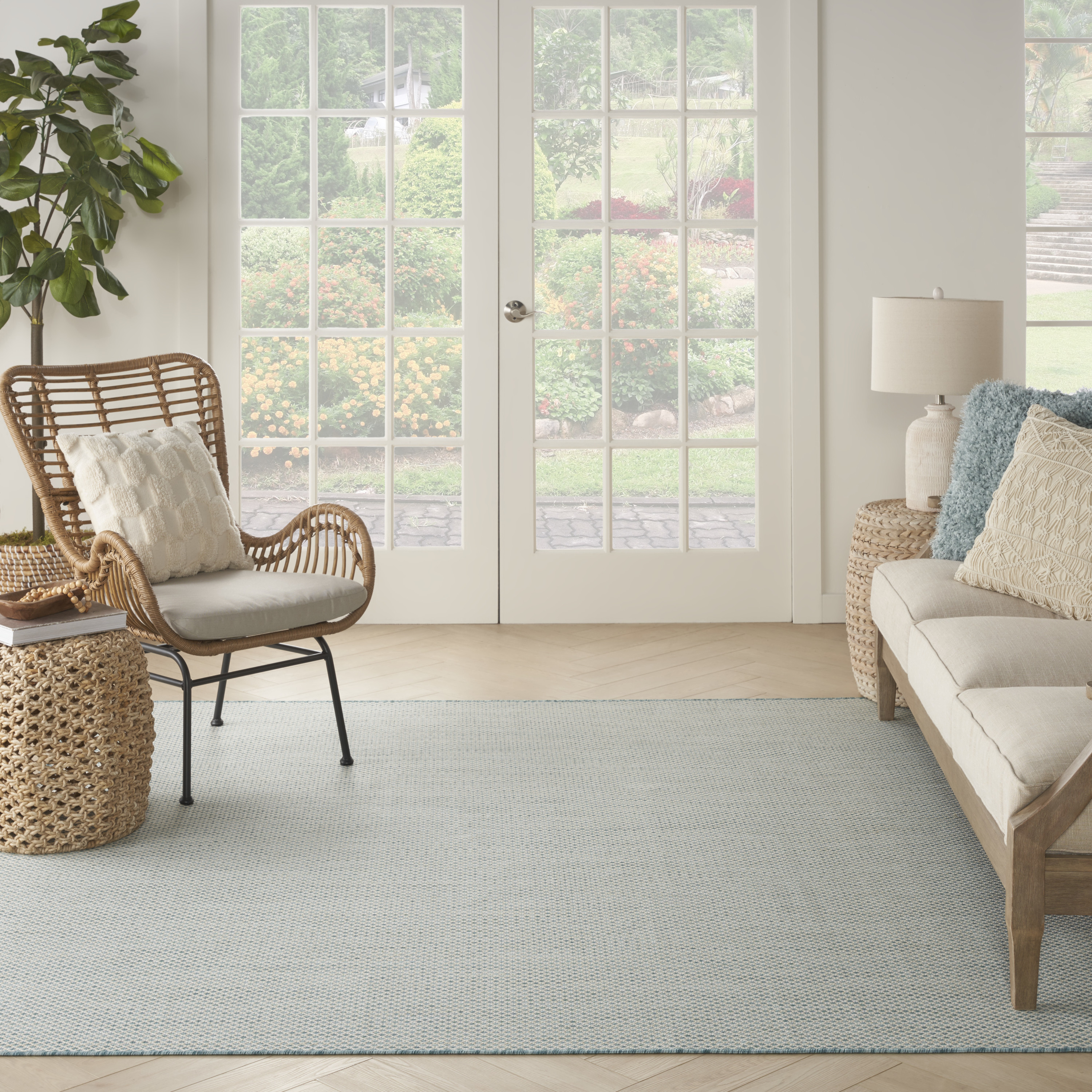 Nourison Courtyard 8' x Square Ivory Aqua Modern Rug