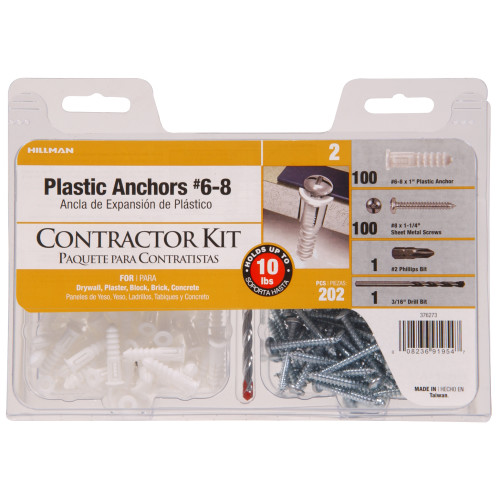 White Ribbed Plastic Anchor Contractor Kit #6-8 x 1