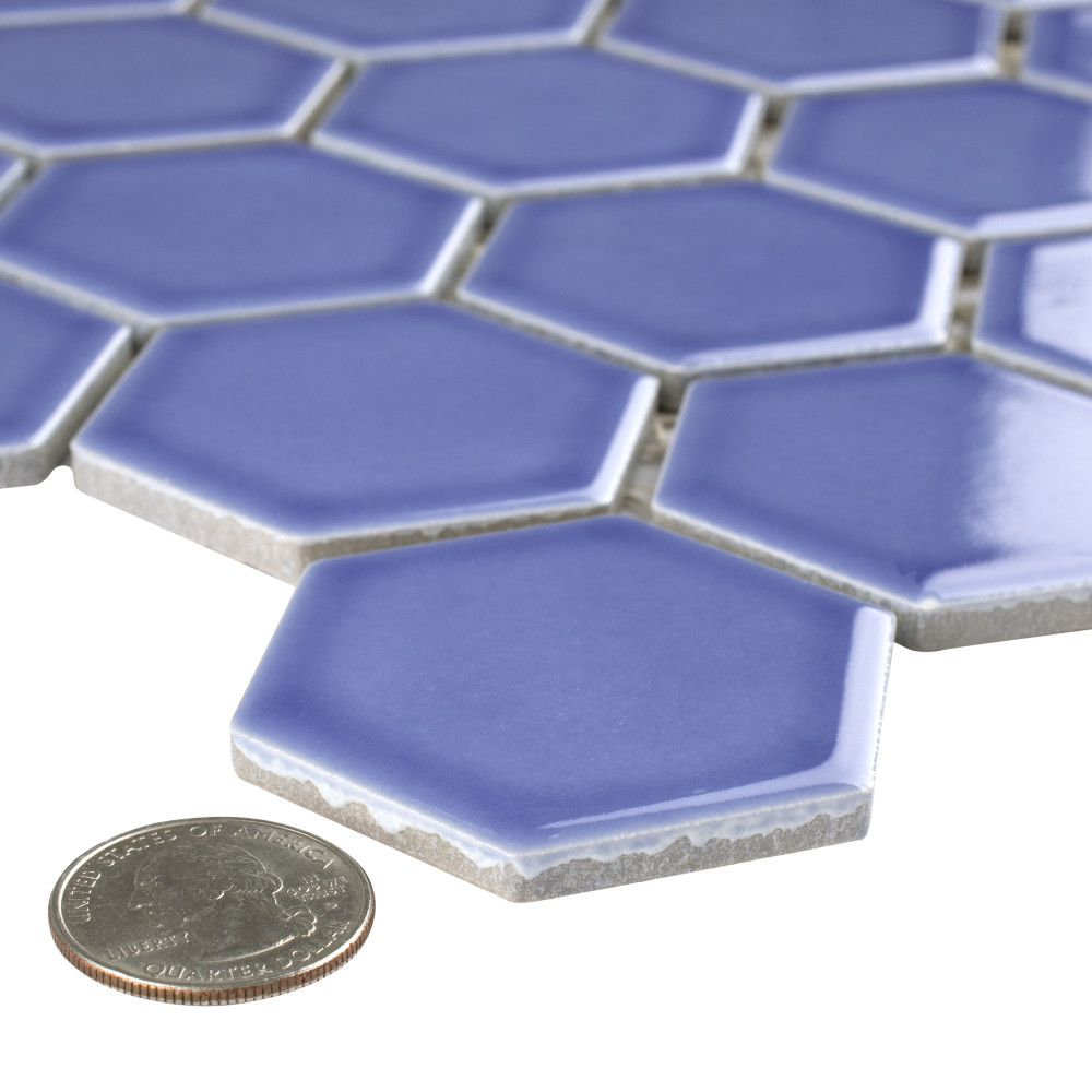 Tribeca 2″ Hex Glossy Periwinkle 11-1/8 in. x 12-5/8 in. Porcelain Mosaic Tile