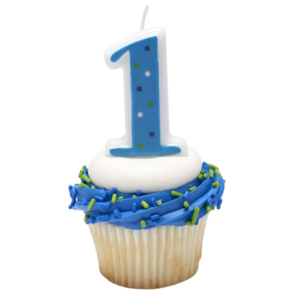 First Birthday Blue Dots Numeral Candles